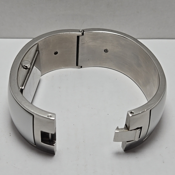 Womens DKNY Watch Silver Tone Stainless 50M Tank Hinged Bangle Cuff New Battery main image 6